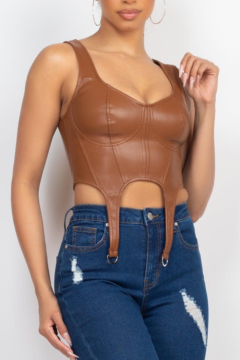 D-ring Sweetheart Bustier Leather Top-TOPS / DRESSES-[Adult]-[Female]-Blue Zone Planet