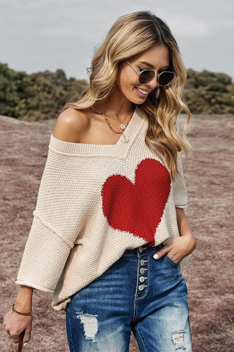 Valentine Dreaming of Love Heart Graphic Oversized Sweater BLUE ZONE PLANET