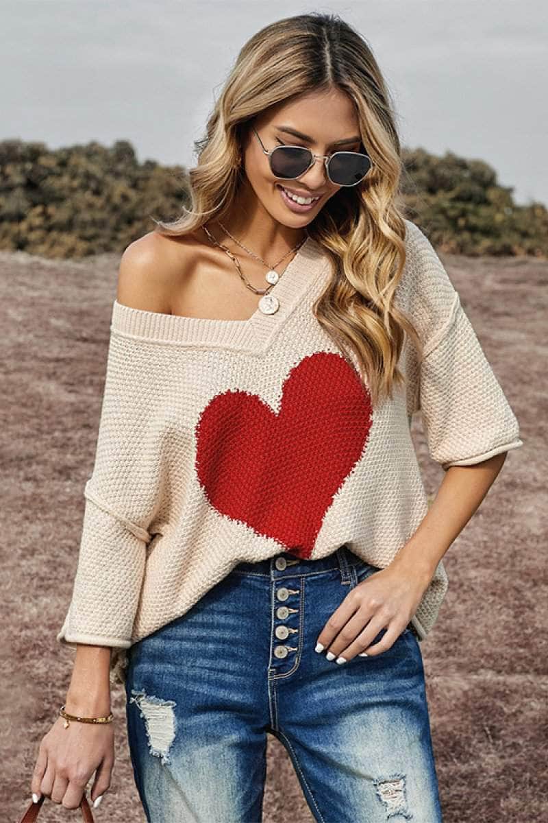 Valentine Dreaming of Love Heart Graphic Oversized Sweater BLUE ZONE PLANET