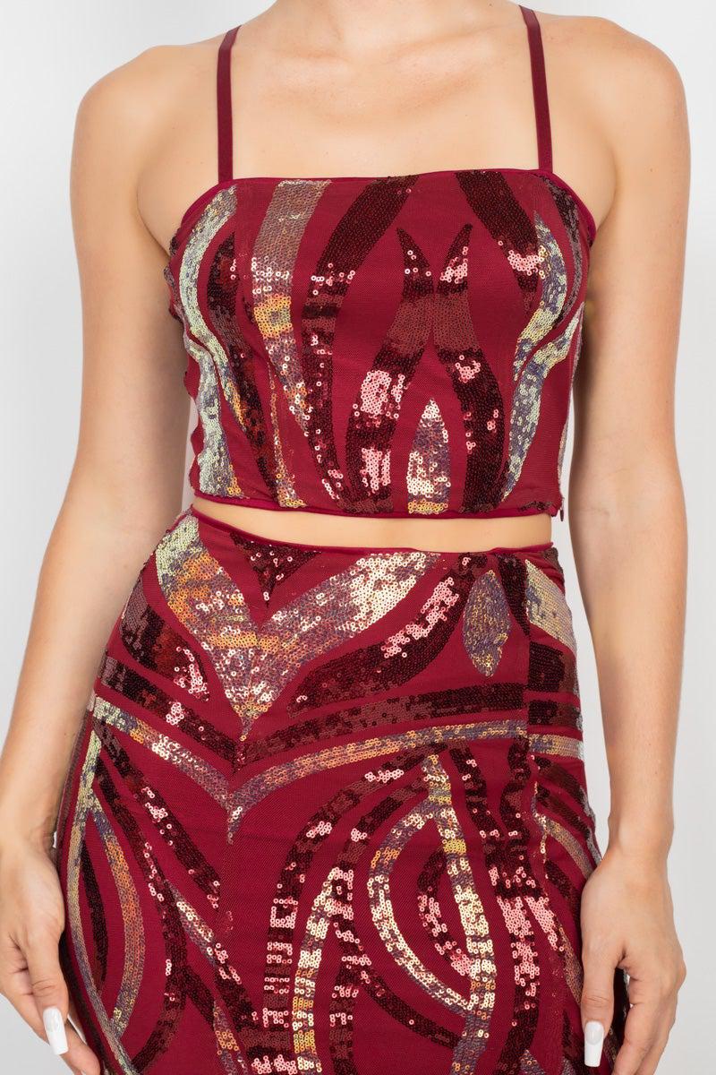 Sequin Square Cami Top & Mini Skirts Set-TOPS / DRESSES-[Adult]-[Female]-Blue Zone Planet