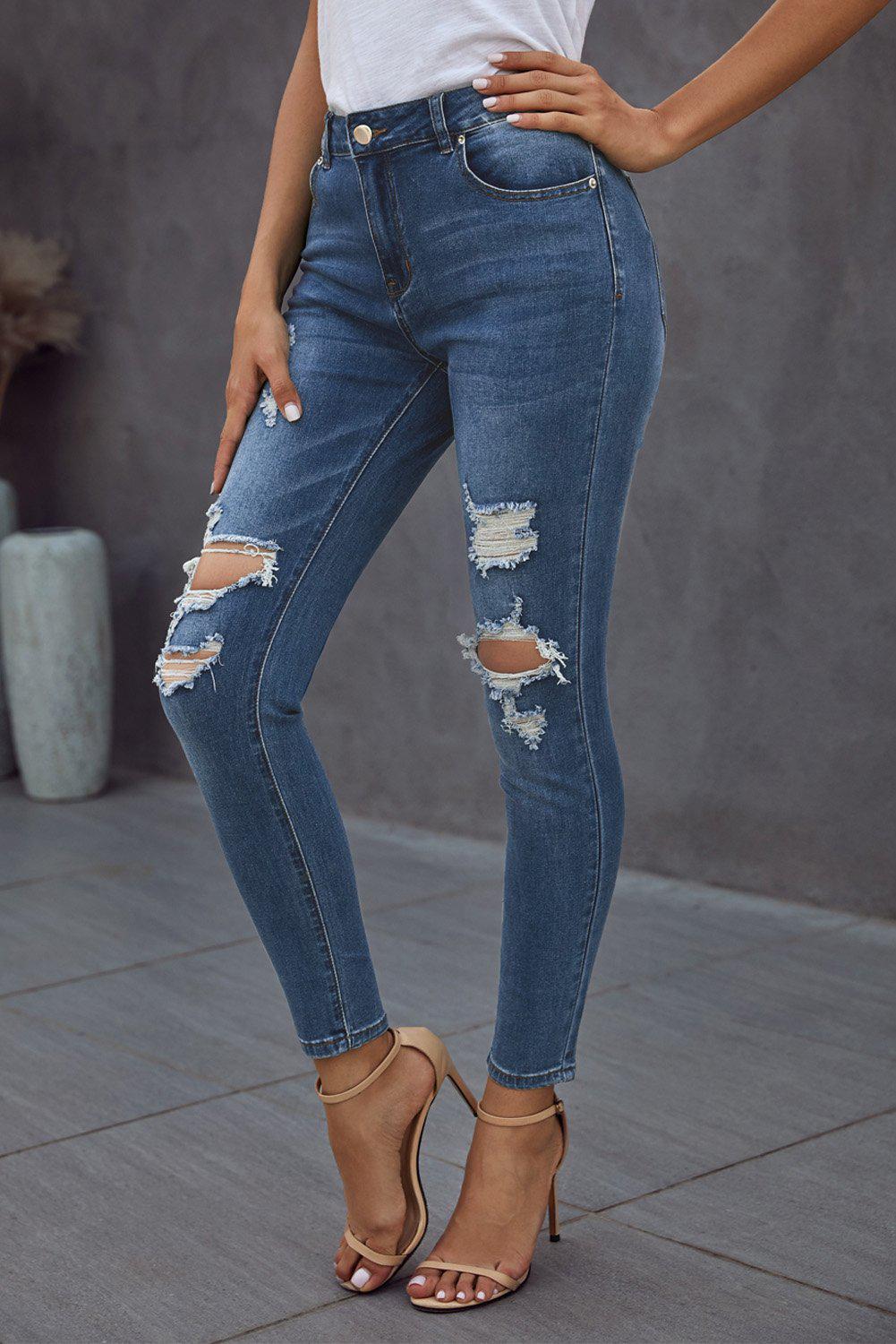 Vintage Skinny Ripped Jeans BLUE ZONE PLANET