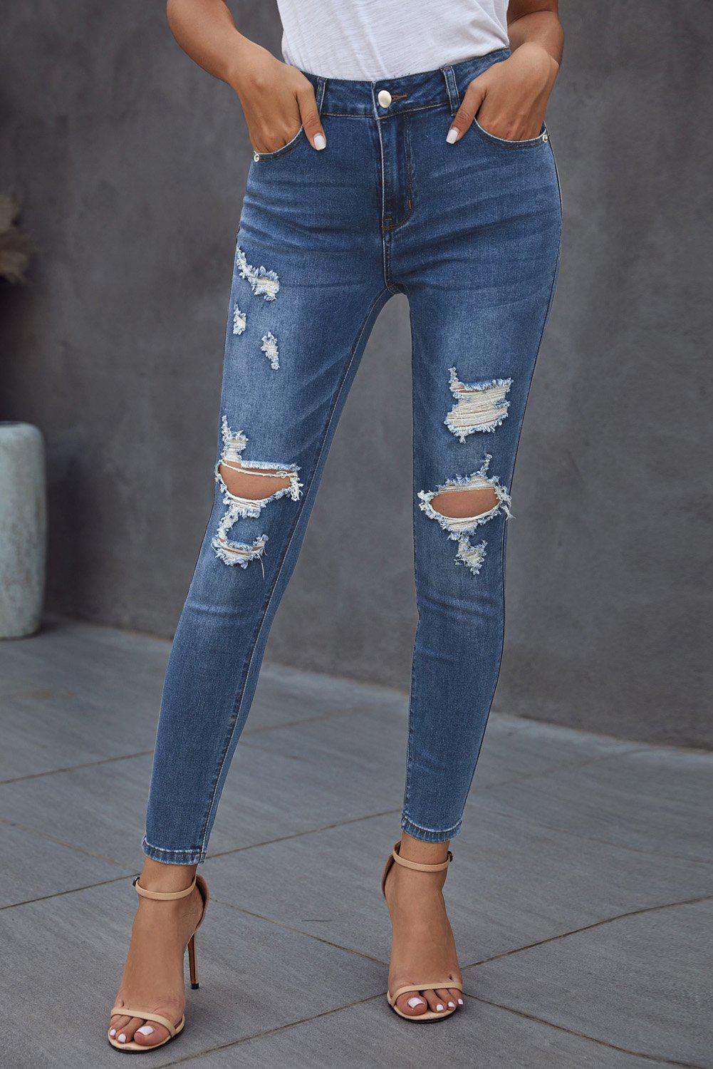 Vintage Skinny Ripped Jeans BLUE ZONE PLANET