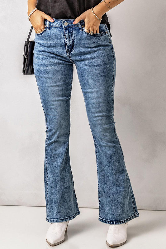 Vintage Wash Flare Jeans with Pockets-JEANS 0-16-[Adult]-[Female]-Denim-S-2022 Online Blue Zone Planet