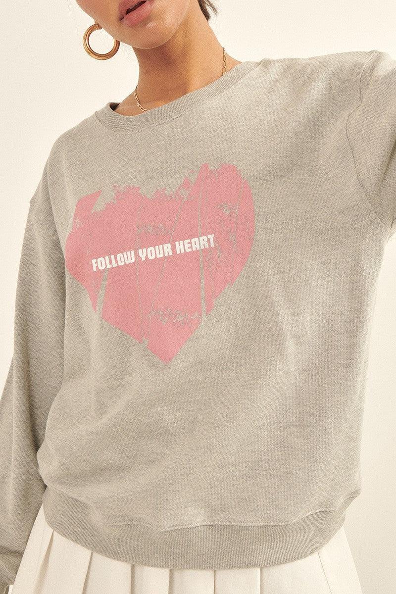 Vintage-style Heart Graphic Print French Terry Knit Sweatshirt Blue Zone Planet