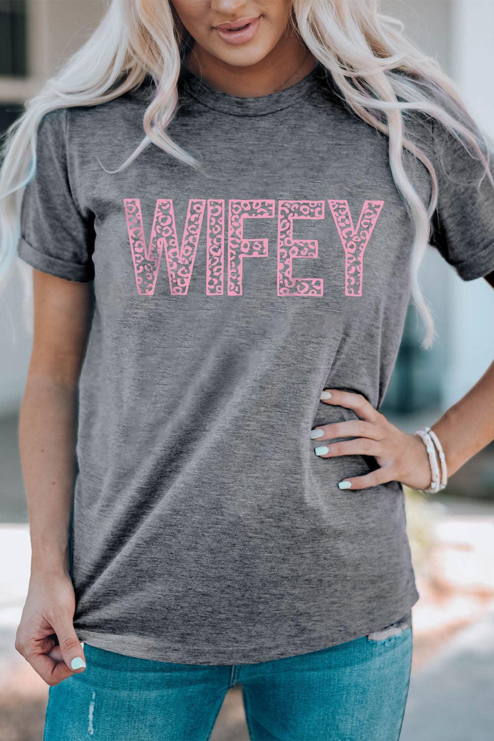 WIFEY Leopard Graphic Short Sleeve Tee BLUE ZONE PLANET