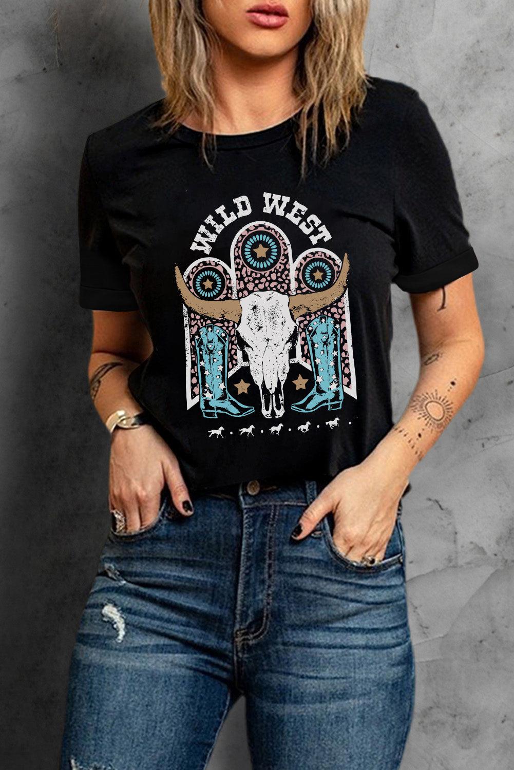 WILD WEST Graphic Short Sleeve Tee Shirt BLUE ZONE PLANET