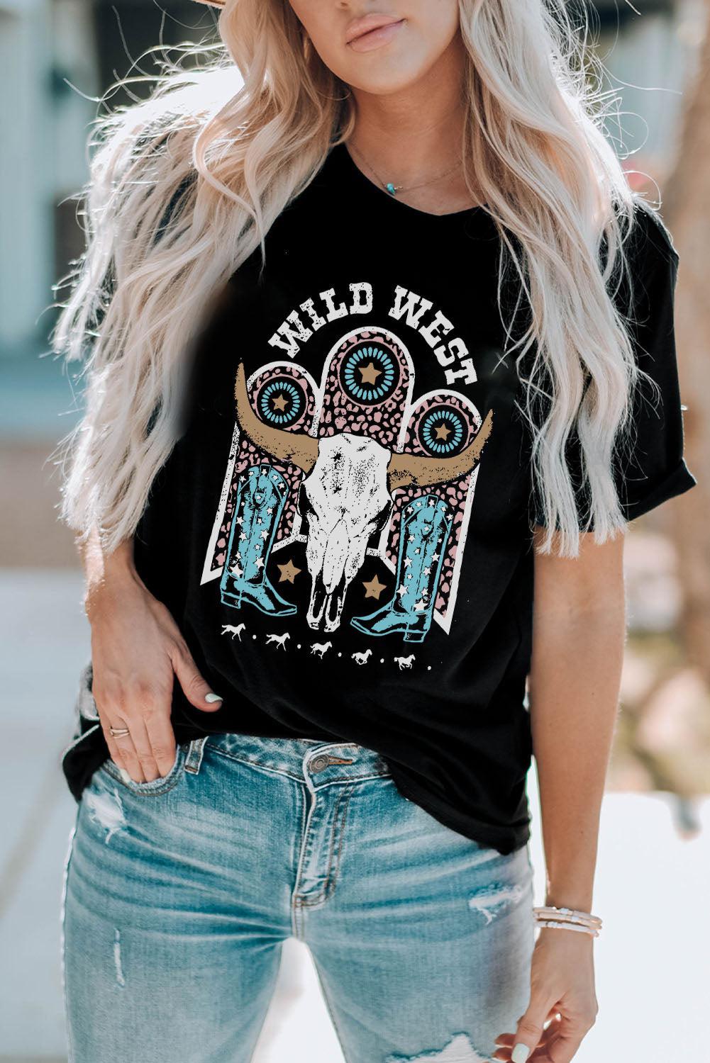 WILD WEST Graphic Short Sleeve Tee Shirt BLUE ZONE PLANET