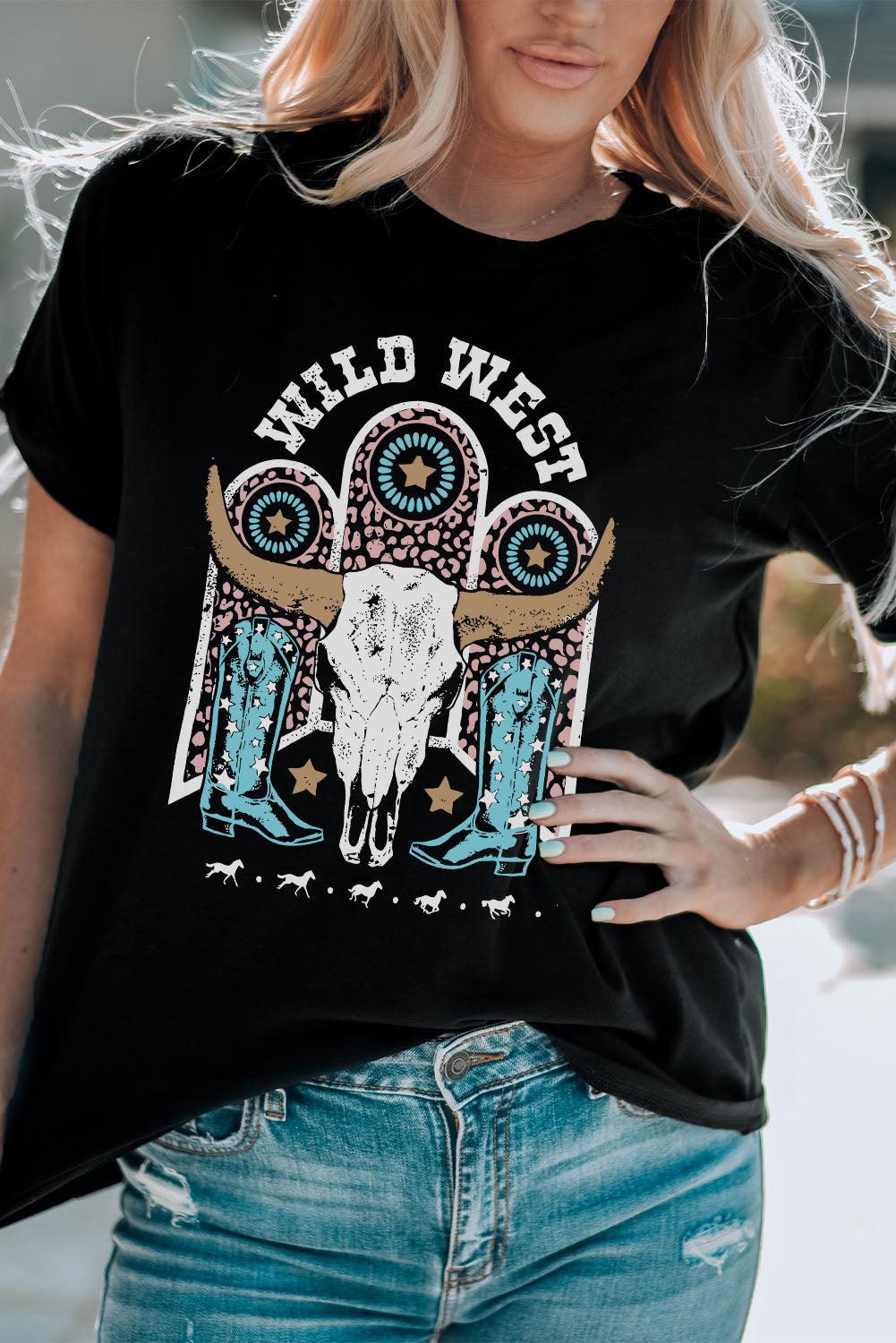 WILD WEST Graphic Short Sleeve Tee Shirt BLUE ZONE PLANET