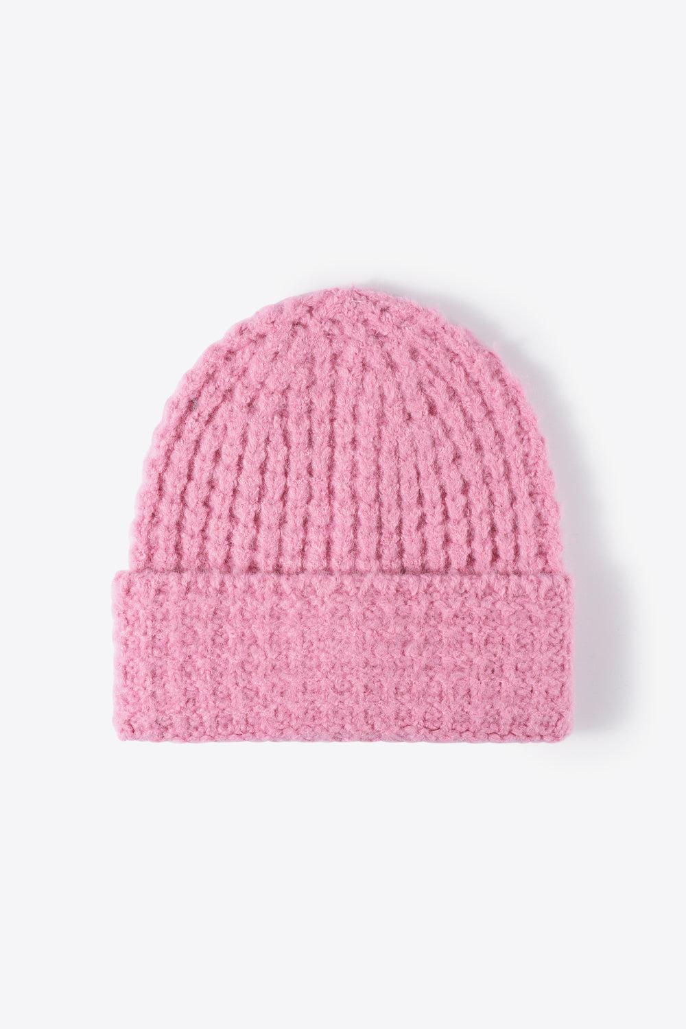 Waffle-Knit Cuff Beanie-TOPS / DRESSES-[Adult]-[Female]-Pink-One Size-2022 Online Blue Zone Planet