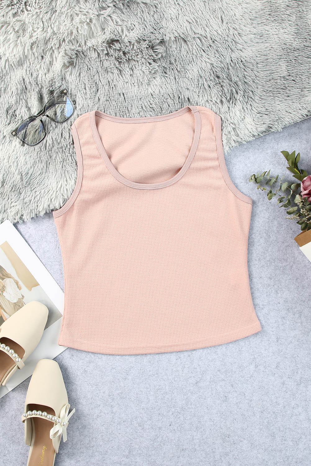 Waffle-Knit Scoop Neck Tank Top-TOPS / DRESSES-[Adult]-[Female]-2022 Online Blue Zone Planet