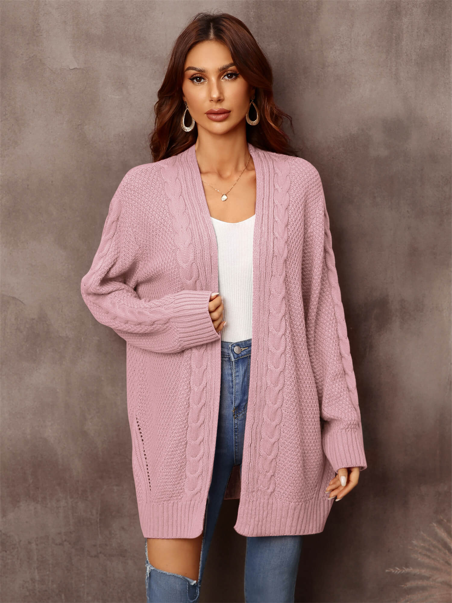 Warm Fall Mixed Knit Open Front Longline Cardigan-TOPS / DRESSES-[Adult]-[Female]-Blue Zone Planet
