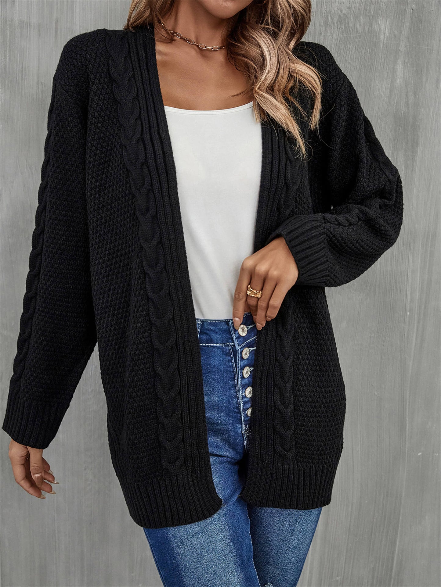 Warm Fall Mixed Knit Open Front Longline Cardigan BLUE ZONE PLANET