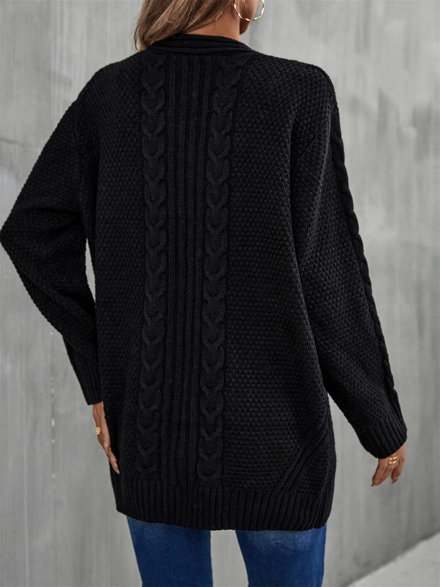 Warm Fall Mixed Knit Open Front Longline Cardigan BLUE ZONE PLANET