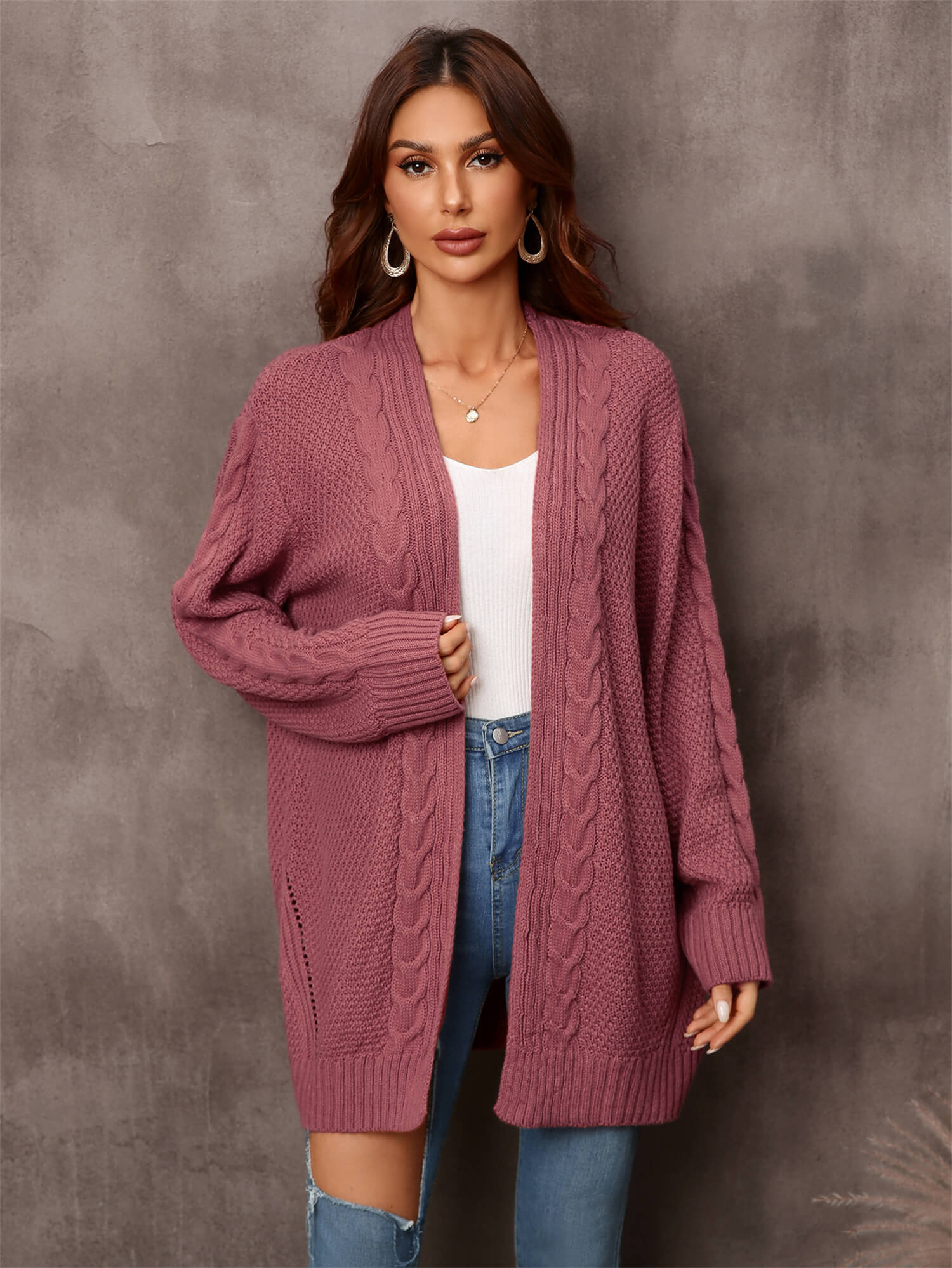 Warm Fall Mixed Knit Open Front Longline Cardigan BLUE ZONE PLANET