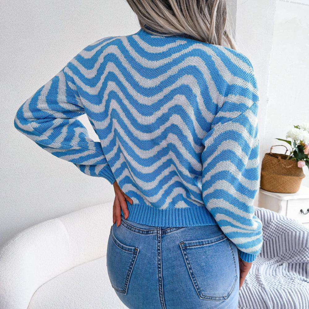 Wavy Stripe Dropped Shoulder Sweater-TOPS / DRESSES-[Adult]-[Female]-2022 Online Blue Zone Planet