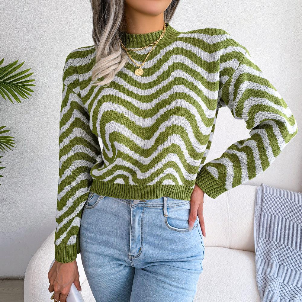 Wavy Stripe Dropped Shoulder Sweater-TOPS / DRESSES-[Adult]-[Female]-2022 Online Blue Zone Planet