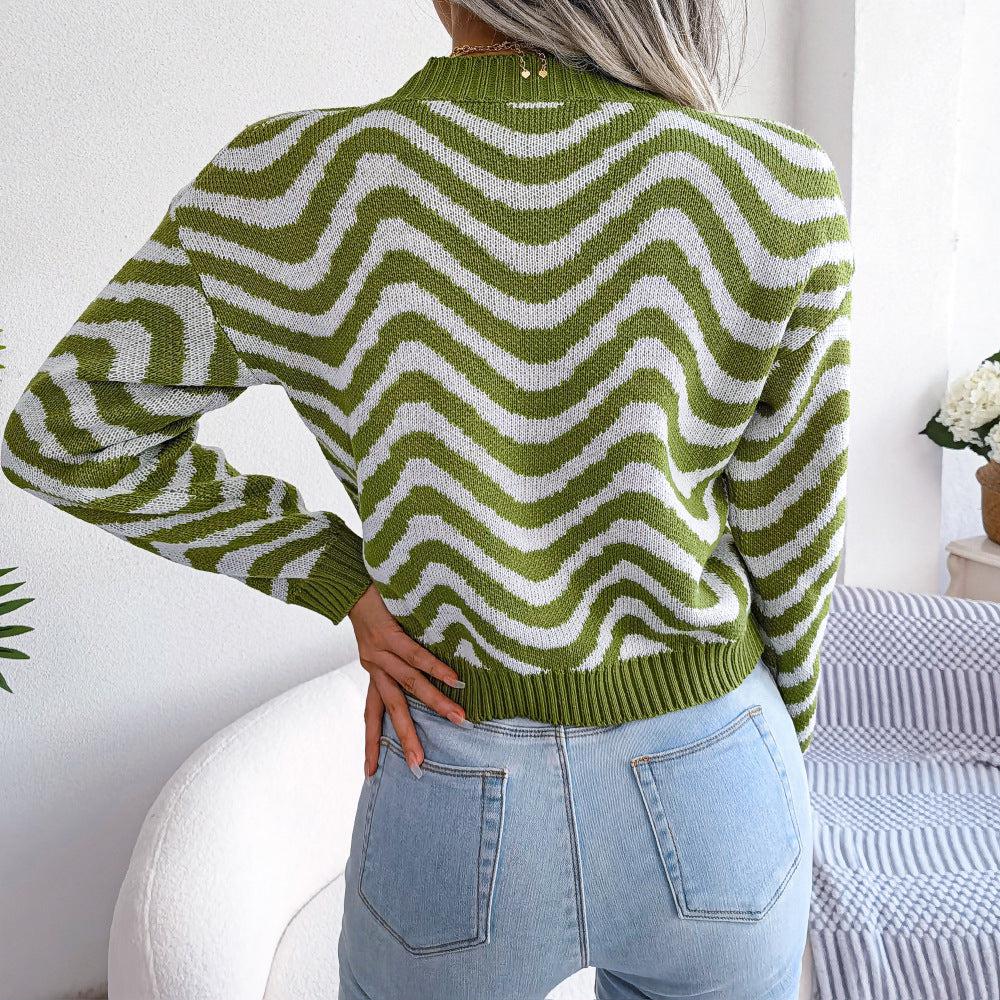 Wavy Stripe Dropped Shoulder Sweater-TOPS / DRESSES-[Adult]-[Female]-2022 Online Blue Zone Planet