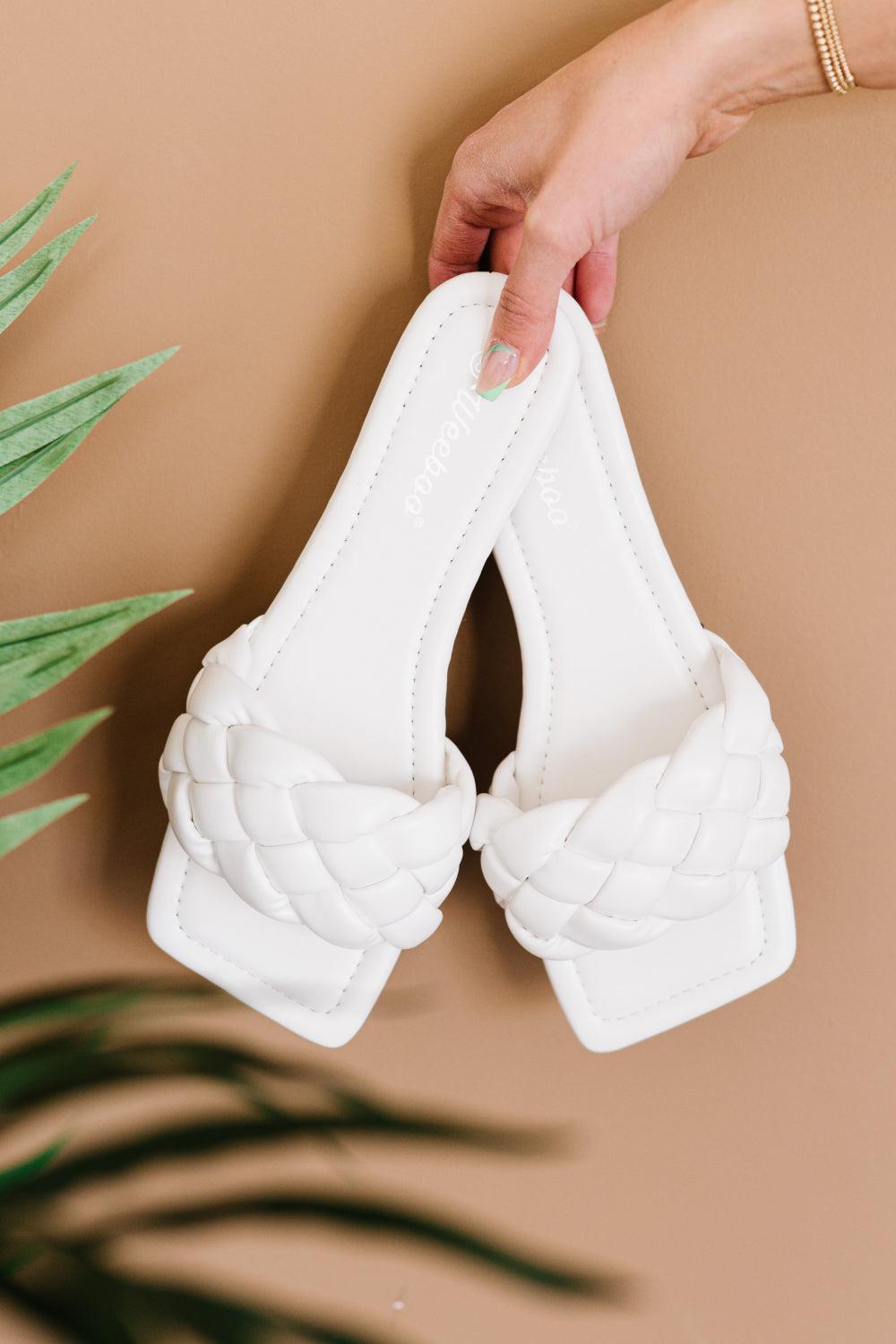 Weeboo Cakewalk Woven Square Toe Slides in White-TOPS / DRESSES-[Adult]-[Female]-Blue Zone Planet