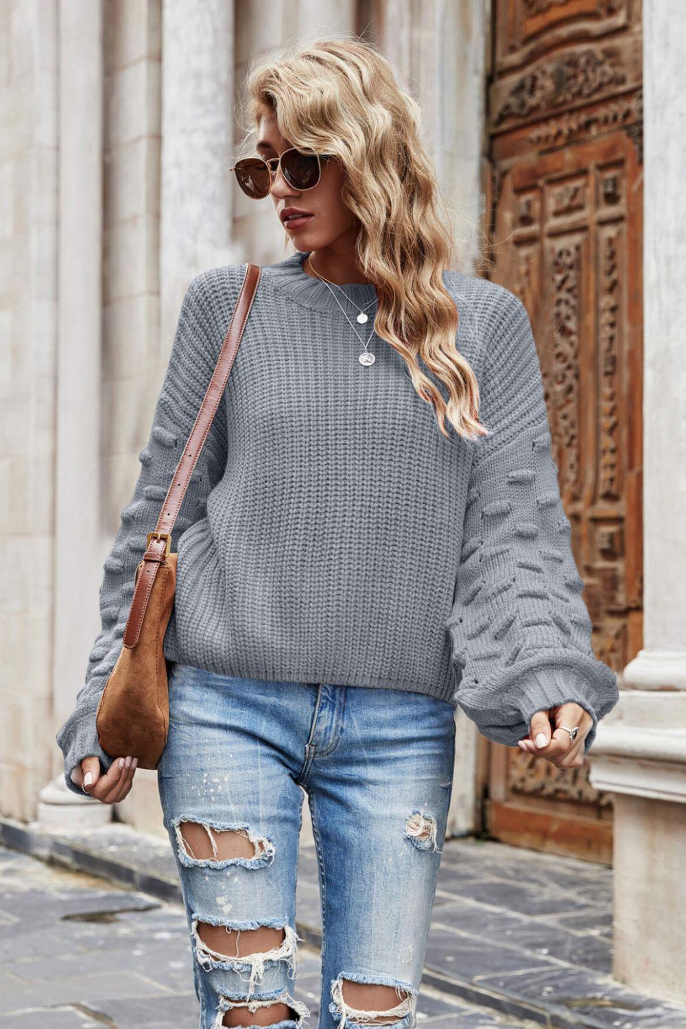 Weekend Style Rib-Knit Dropped Shoulder Sweater BLUE ZONE PLANET
