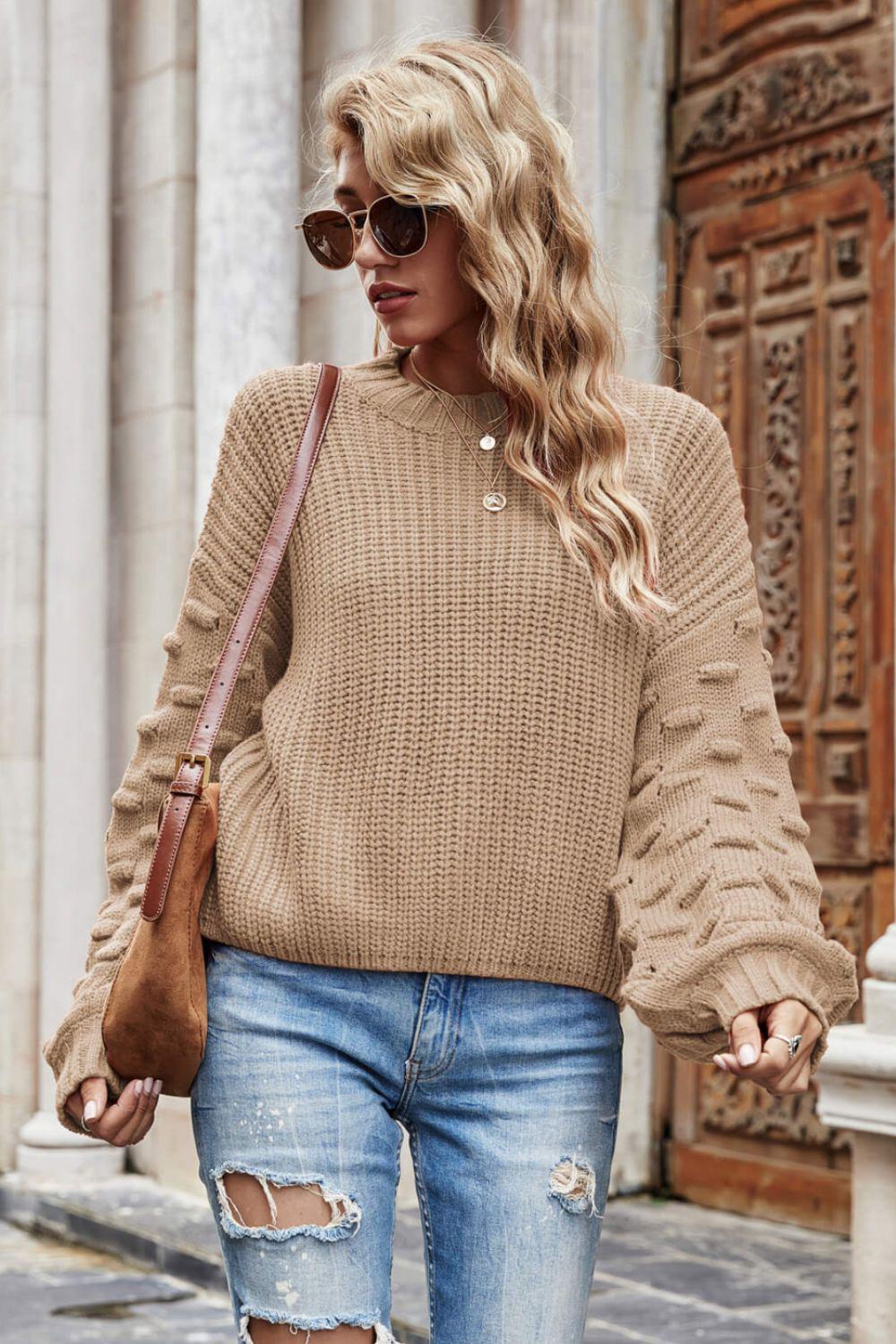 Weekend Style Rib-Knit Dropped Shoulder Sweater BLUE ZONE PLANET