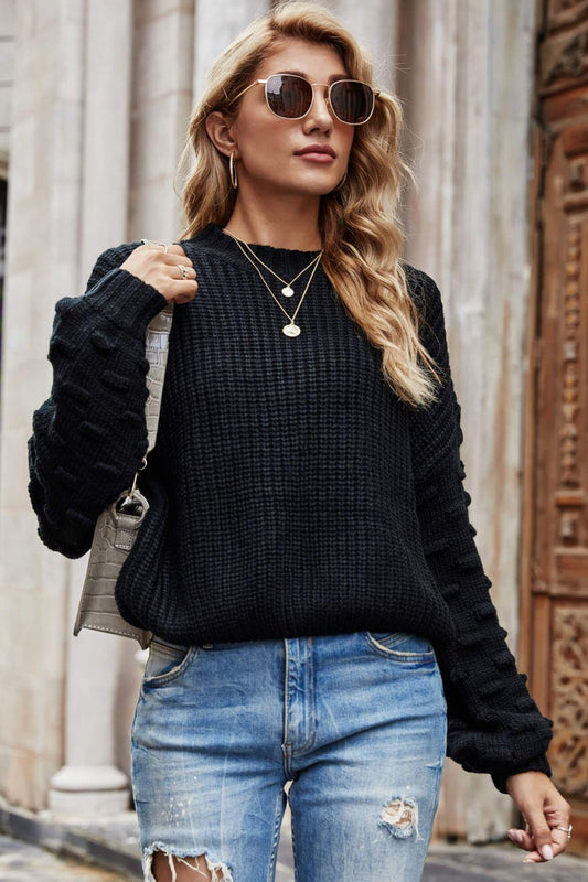 Weekend Style Rib-Knit Dropped Shoulder Sweater BLUE ZONE PLANET