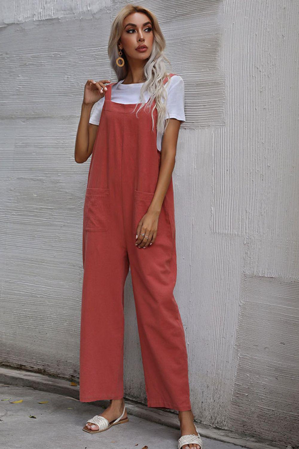 Wide Leg Overalls with Front Pockets BLUE ZONE PLANET