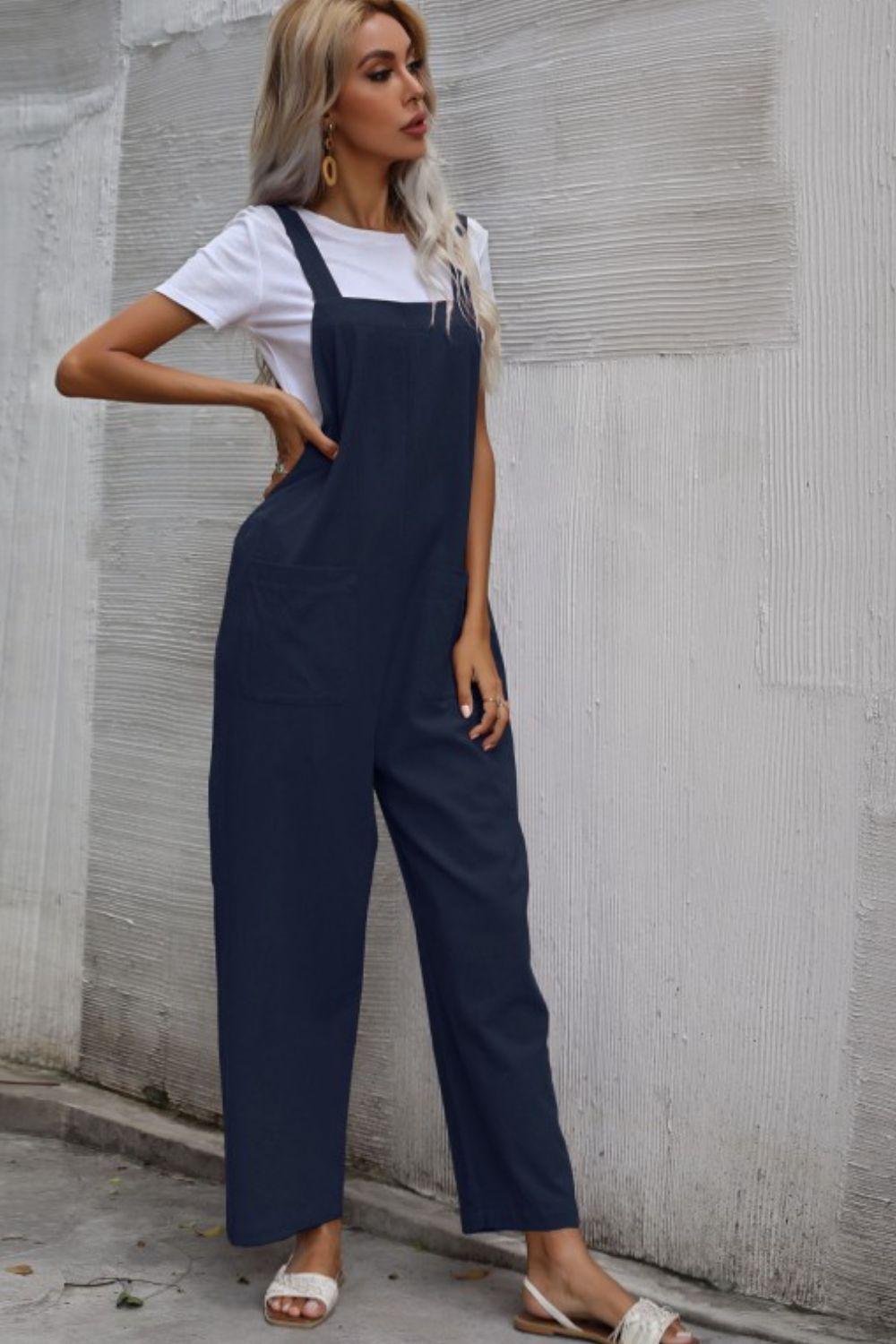 Wide Leg Overalls with Front Pockets BLUE ZONE PLANET