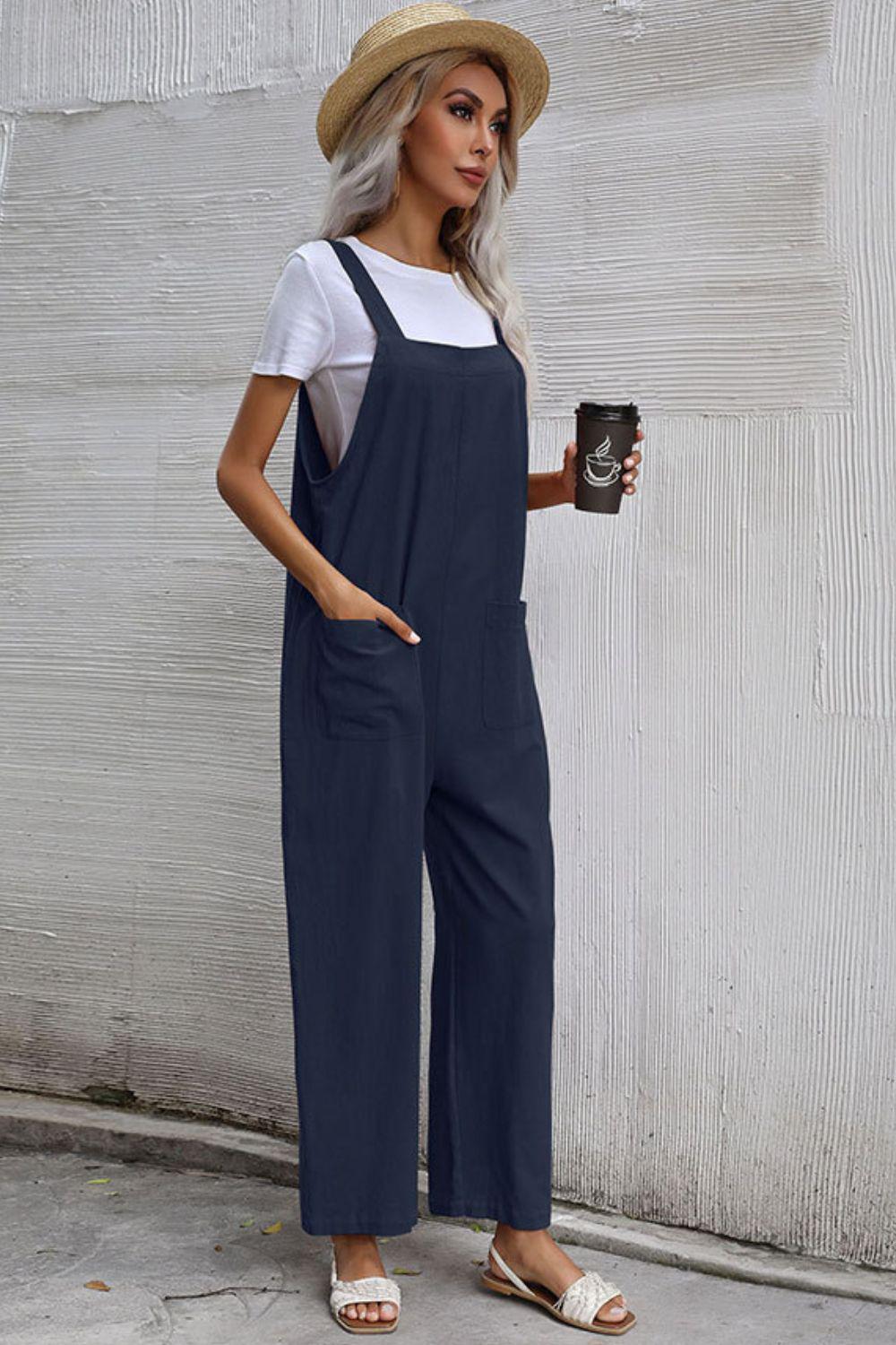 Wide Leg Overalls with Front Pockets BLUE ZONE PLANET