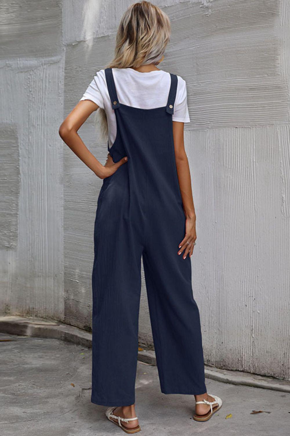 Wide Leg Overalls with Front Pockets BLUE ZONE PLANET