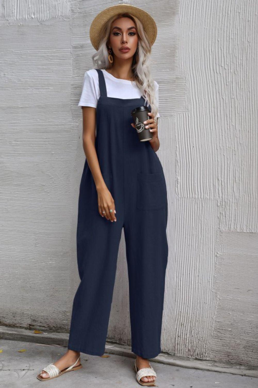 Wide Leg Overalls with Front Pockets BLUE ZONE PLANET