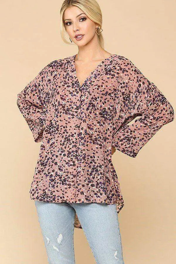 Wild Nature Print Button Down Lapel Collar Shirt With Chest Pocket Blue Zone Planet