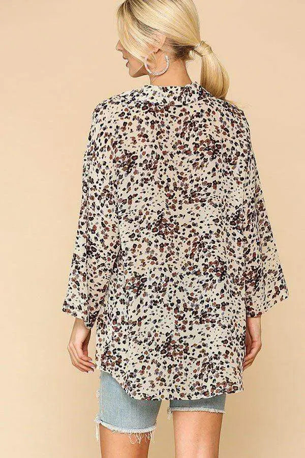 Wild Nature Print Button Down Lapel Collar Shirt With Chest Pocket Blue Zone Planet