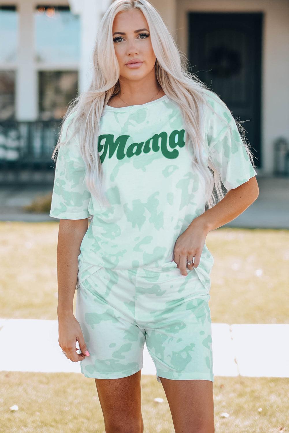 Women Printed Letter Graphic Lounge Set-TOPS / DRESSES-[Adult]-[Female]-Mint-S-Blue Zone Planet