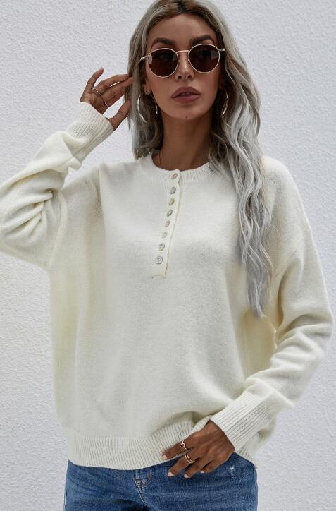 Women'S Single Breasted Pullover Sweater-TOPS / DRESSES-[Adult]-[Female]-Raw white off white-S-Blue Zone Planet