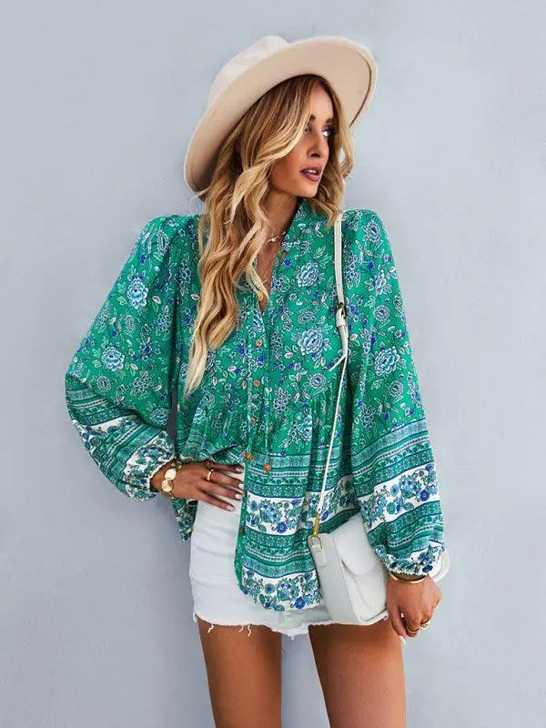 Women's Bohemian Long Sleeved Top BLUE ZONE PLANET