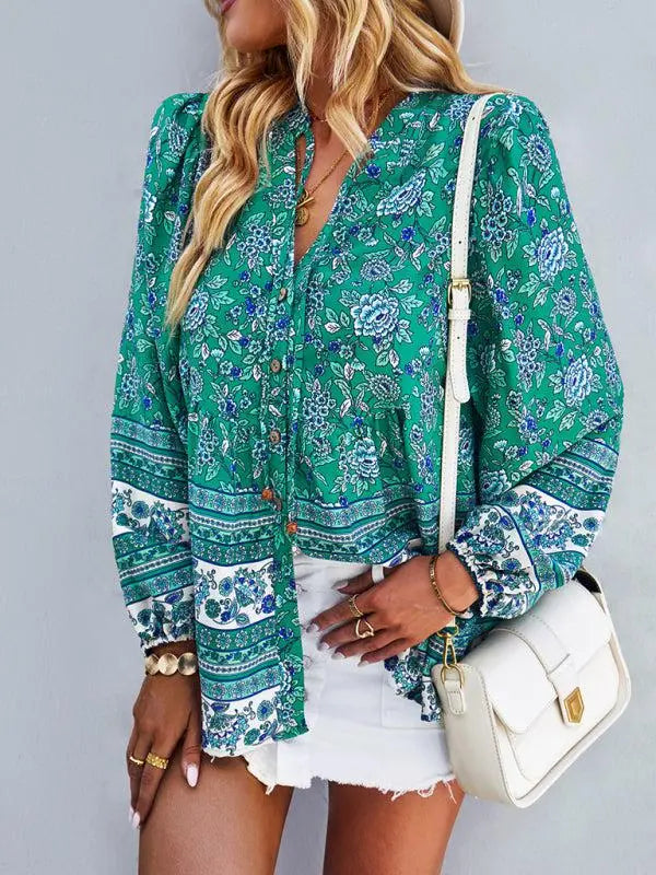Women's Bohemian Long Sleeved Top BLUE ZONE PLANET