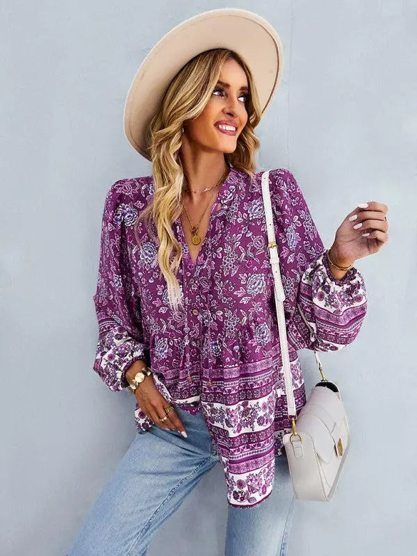 Women's Bohemian Long Sleeved Top BLUE ZONE PLANET