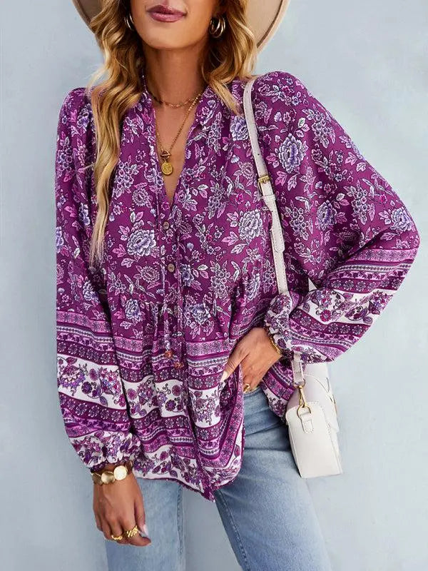 Women's Bohemian Long Sleeved Top BLUE ZONE PLANET