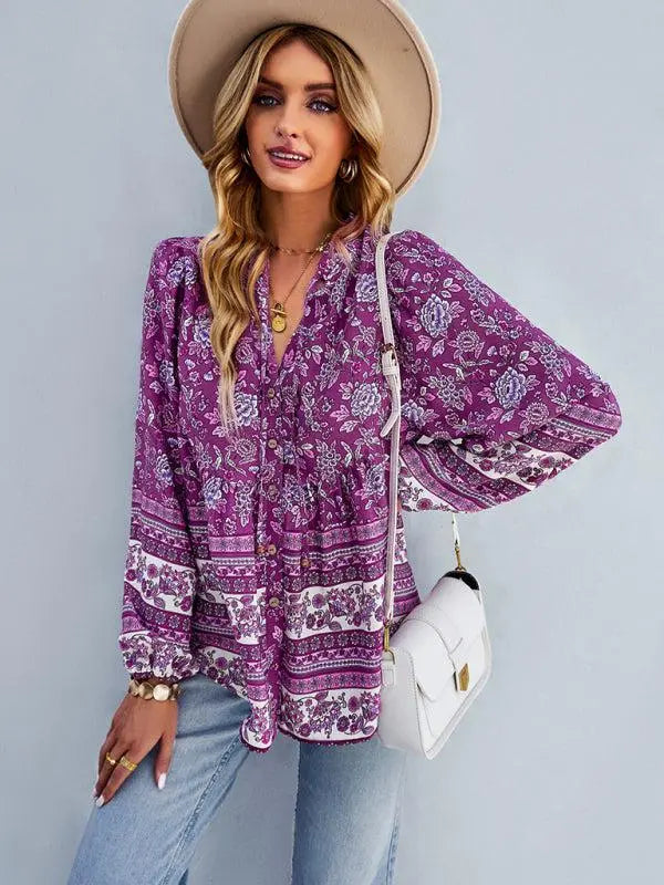 Women's Bohemian Long Sleeved Top BLUE ZONE PLANET