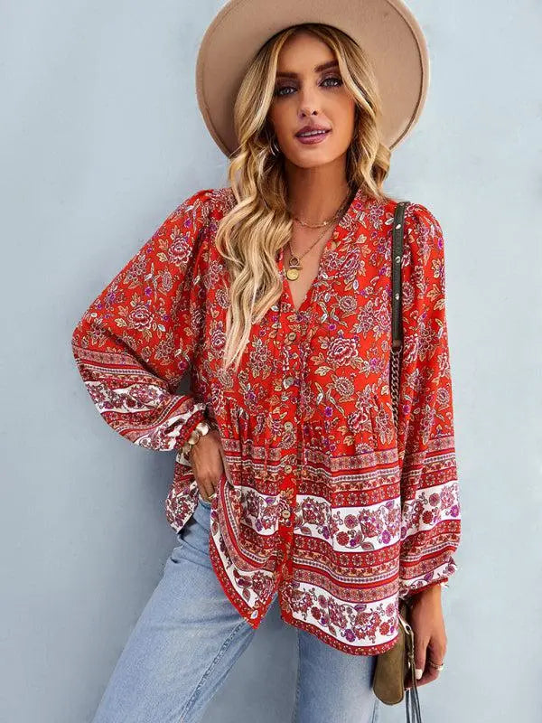Women's Bohemian Long Sleeved Top BLUE ZONE PLANET