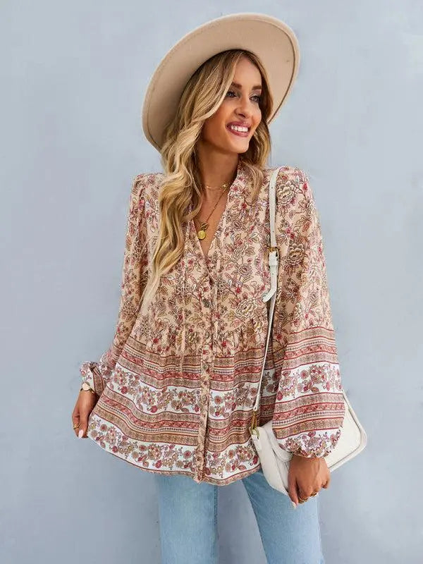 Women's Bohemian Long Sleeved Top BLUE ZONE PLANET