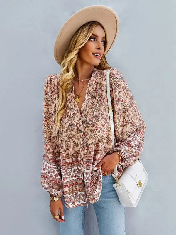 Women's Bohemian Long Sleeved Top BLUE ZONE PLANET