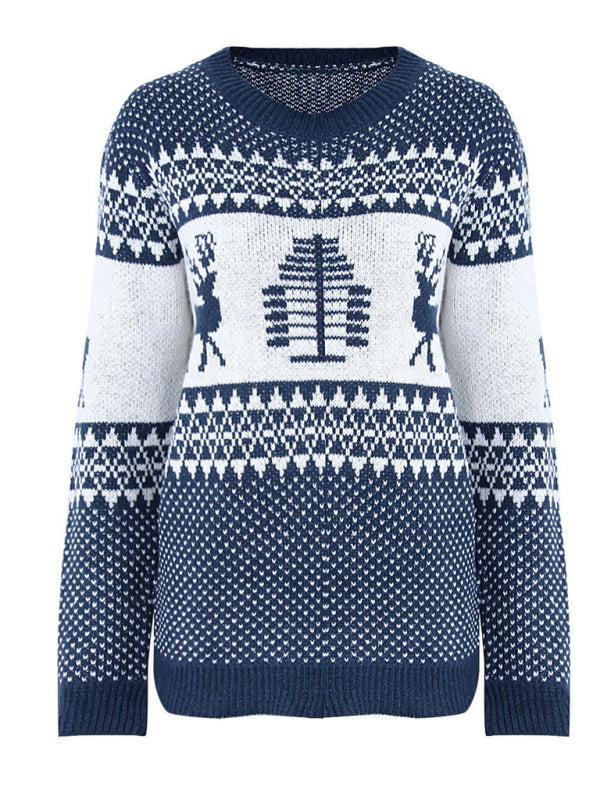Women's Christmas Crew Neck Long Sleeve Sweater-TOPS / DRESSES-[Adult]-[Female]-Blue Zone Planet