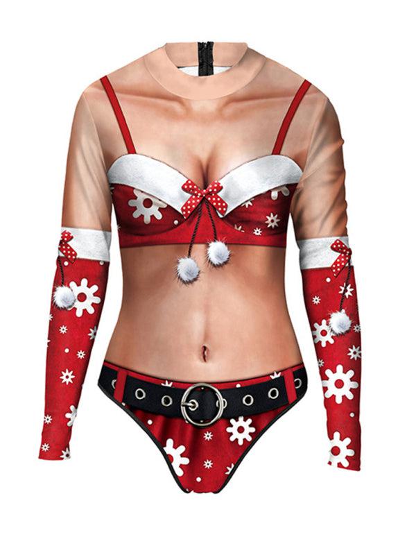 Women's Christmas Digital Print One Piece Swimsuit-TOPS / DRESSES-[Adult]-[Female]-Blue Zone Planet