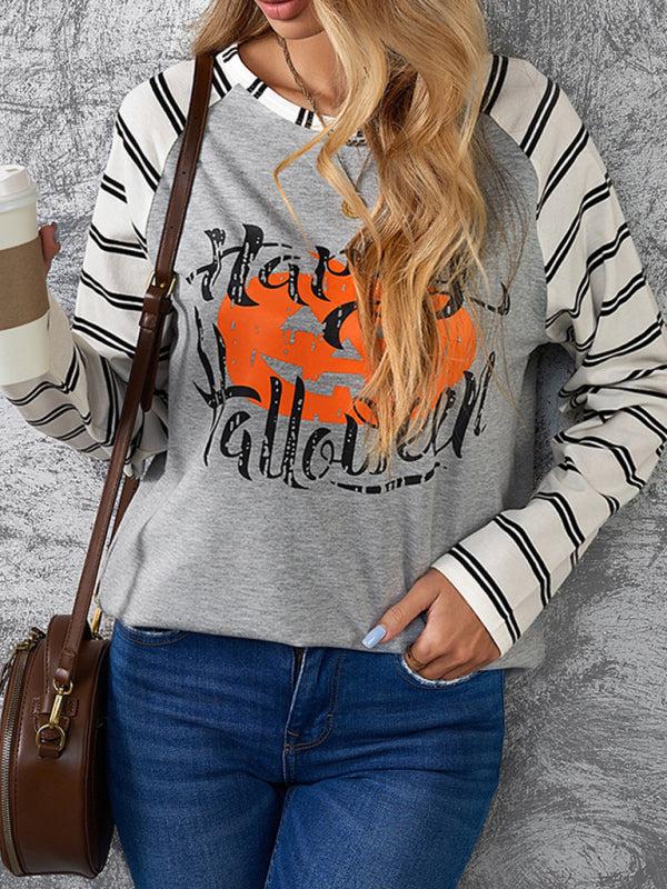 Women's Halloween Print Contrast Raglan Sleeve Top-TOPS / DRESSES-[Adult]-[Female]-Blue Zone Planet