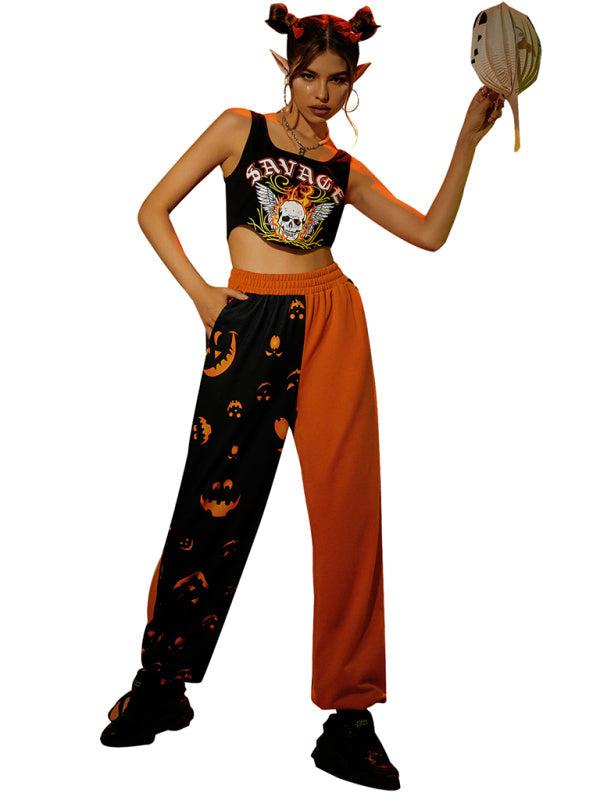 Women's Halloween casual patchwork print shows the trend of thin pants-[Adult]-[Female]-Blue Zone Planet