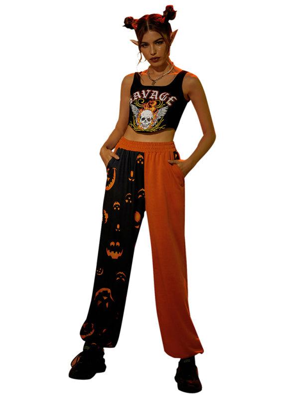 Women's Halloween casual patchwork print shows the trend of thin pants-[Adult]-[Female]-Blue Zone Planet