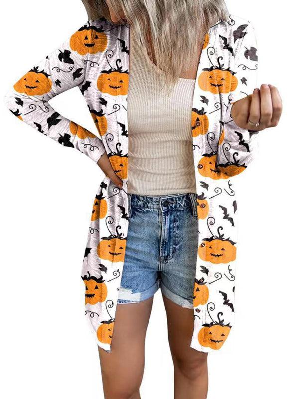 Women's Halloween-themed printed jacket cardigan-TOPS / DRESSES-[Adult]-[Female]-White-S-Blue Zone Planet