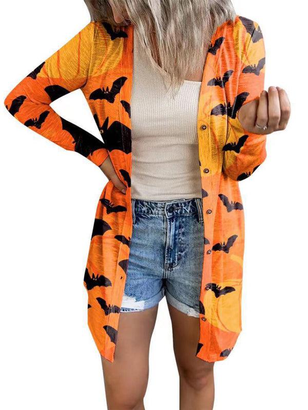 Women's Halloween-themed printed jacket cardigan-TOPS / DRESSES-[Adult]-[Female]-Yellow-S-Blue Zone Planet
