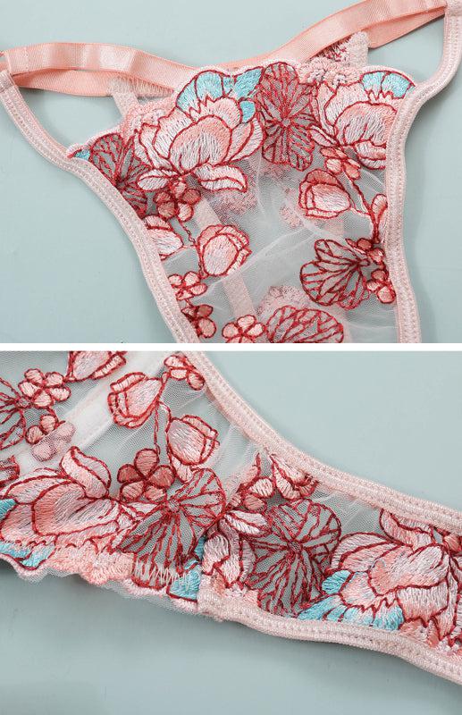 Women's Sexy Floral Embroidered Lingerie Set BLUE ZONE PLANET